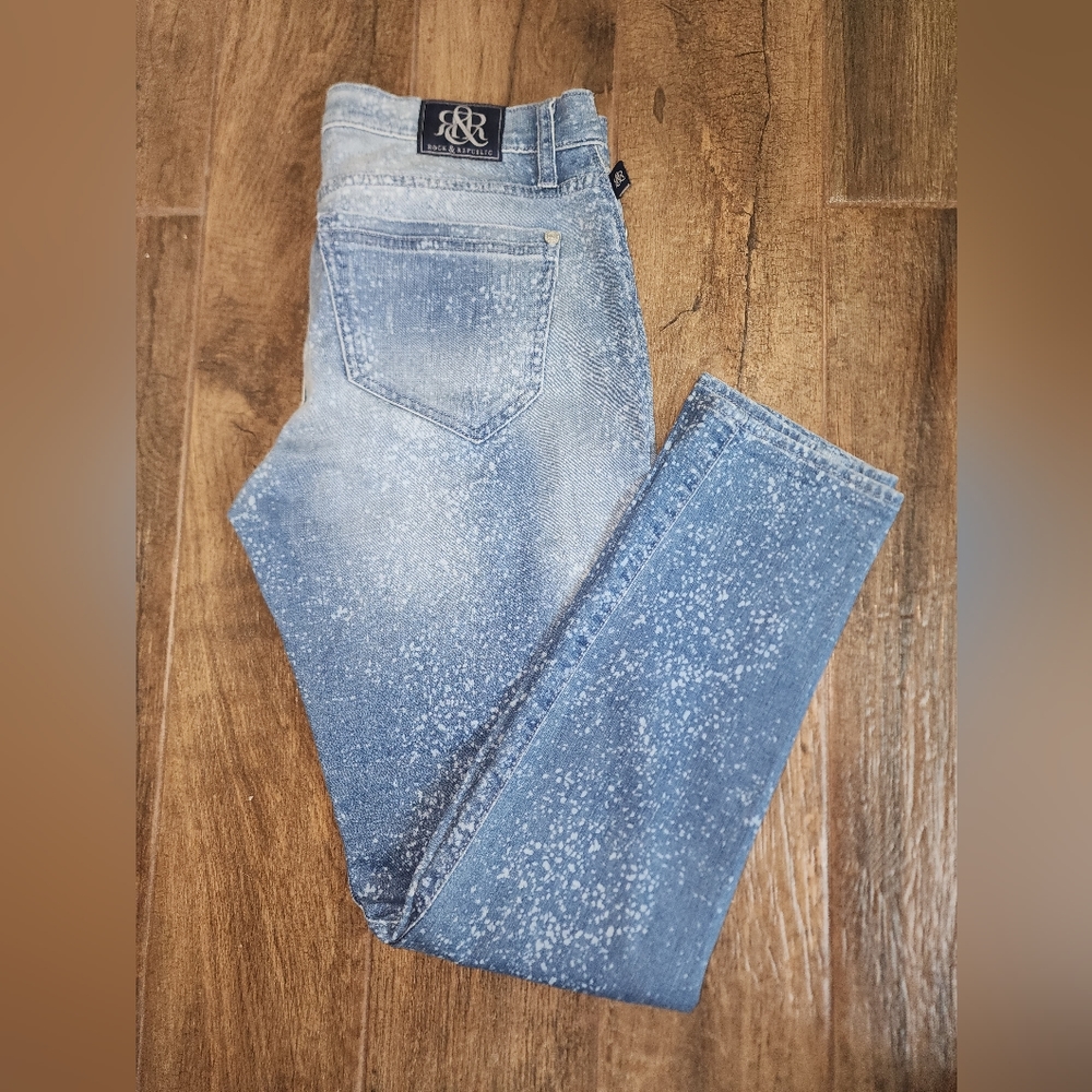Rock & Republic Women Denim Jeans Paint Splatter Bleach Distressed Size 8 / 10